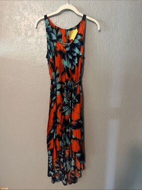Maeve Orange Floral High-Low Maxi Dress